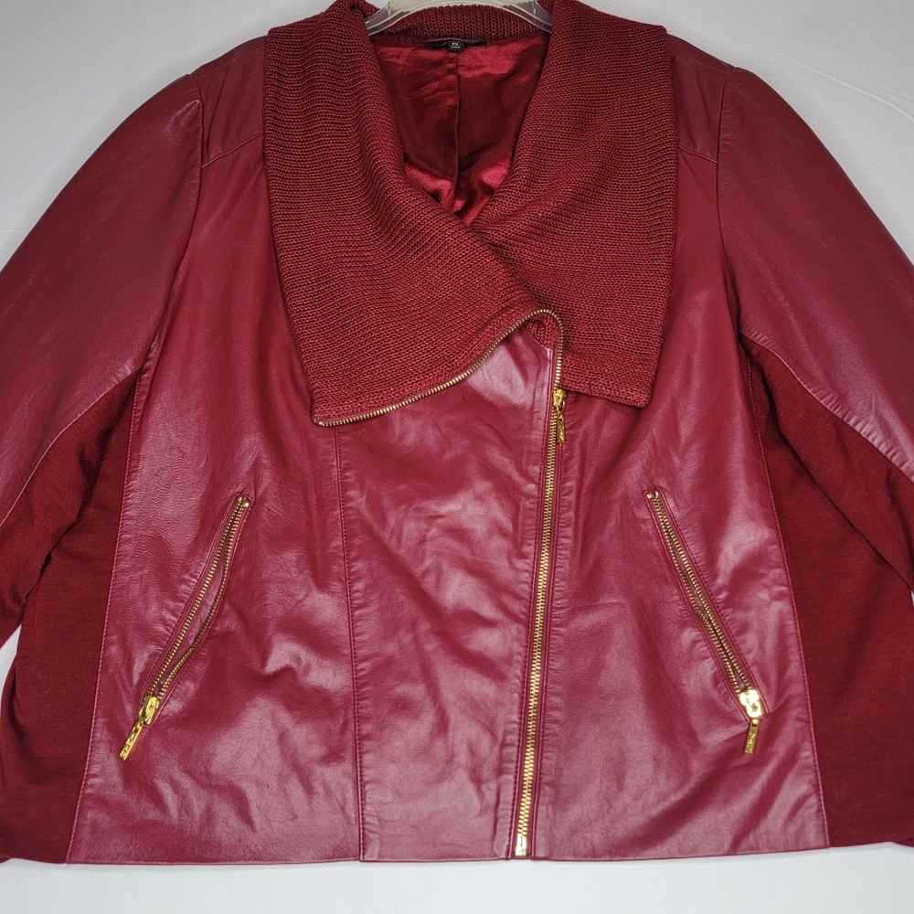 IMAN Burgundy Red Leather Jacket Plus Size 1X